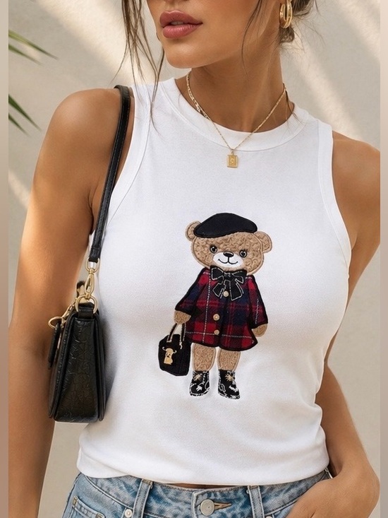 Tops - Women’s Embroidered Teddy Bear Fitted Tank Top – Size S – New ❤️🧸